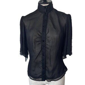 Veronique Young Vintage 90s Womens Blouse Size 6 Black Flutter Sleeve New